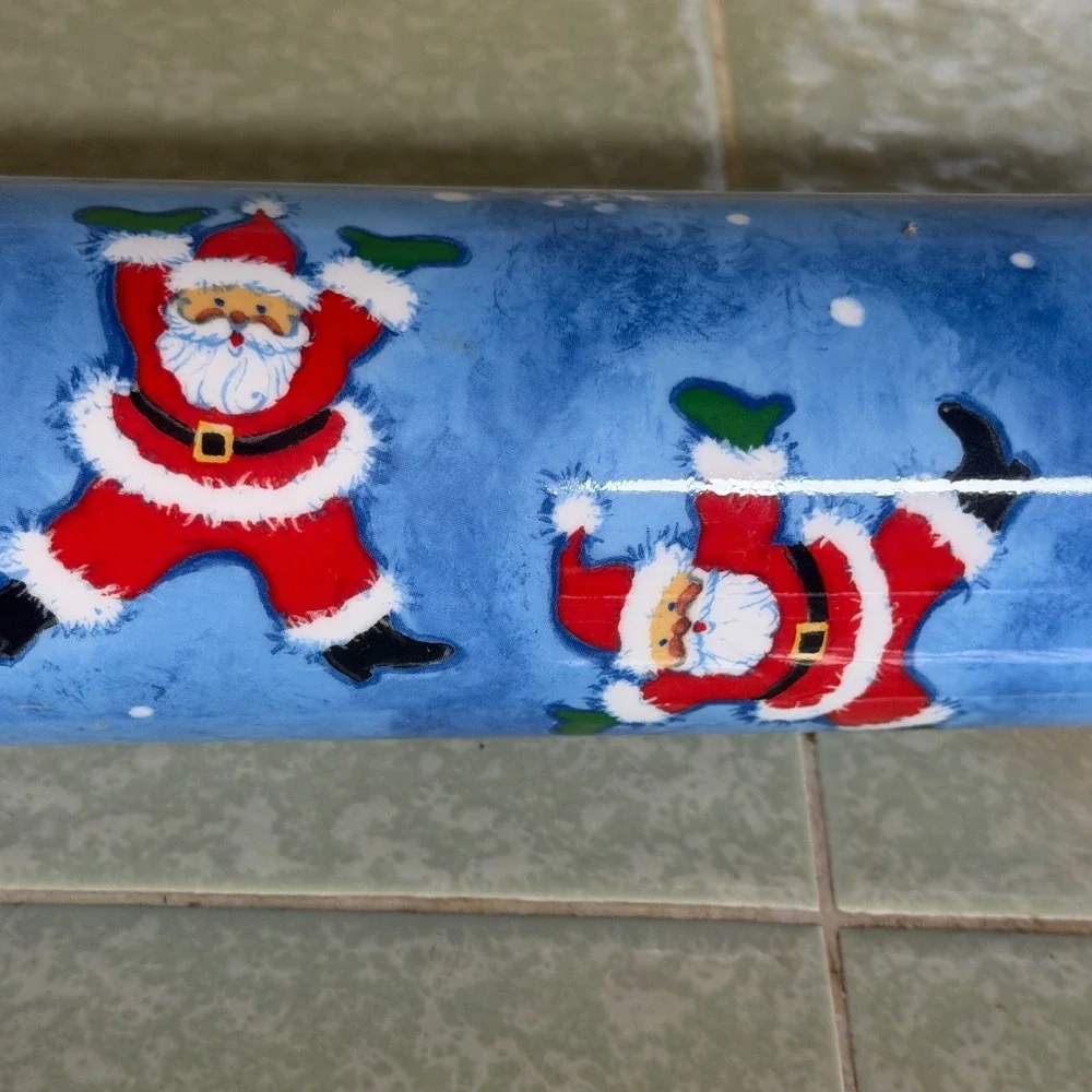 CounterArt Ceramic Rolling Pin Christmas Dancing Santa Blue Holiday Kitchenware